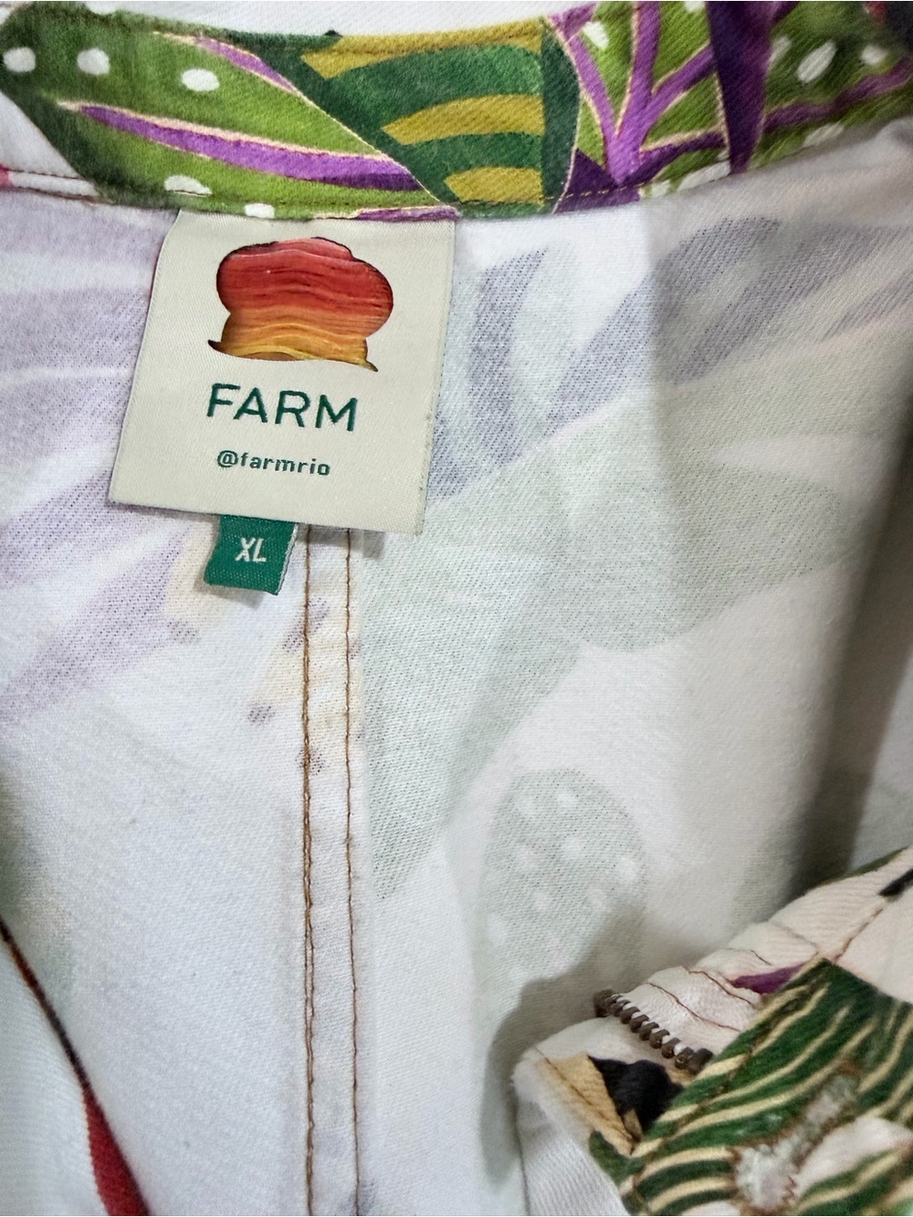 FarmRio Tropical Print Short-Sleeve Jumpsuit in White - Picture 9 of 12